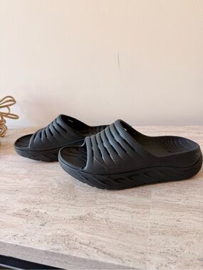 Hoka One One Black Cushioned Slip-On Slide Sandals